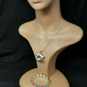 3D faux silver star necklace and bracelet set